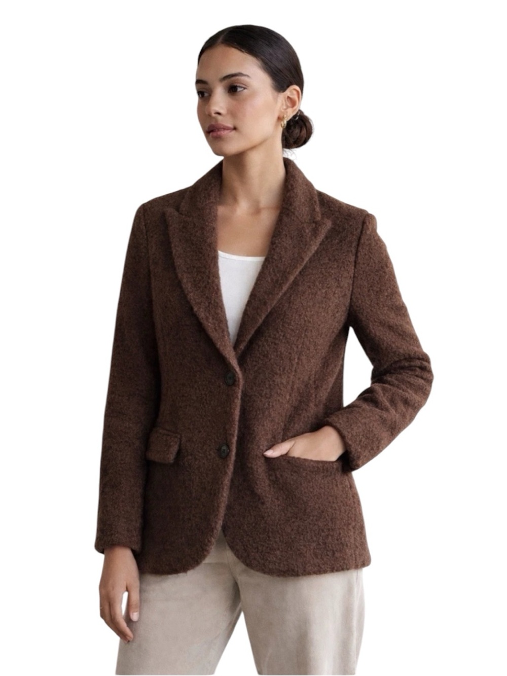 New Ellen Tracy Women's Chocolate Wave Boucle Jacket Blazer Size Large